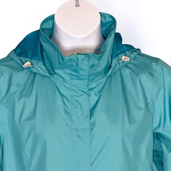 Y2K Eddie Bauer WeatherEdge Aqua Blue Hooded Windbreaker Rain Jacket Women Large - Picture 5 of 12